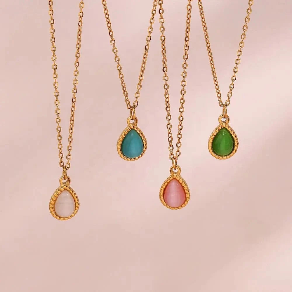 Colorful Natural Stone Water Drop Opal Pendant Necklace 18k Gold Plated Stainless Steel Necklace Design Jewelry