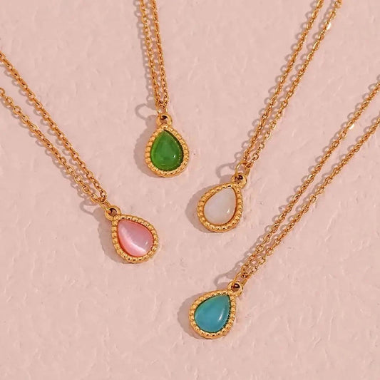 Colorful Natural Stone Water Drop Opal Pendant Necklace 18k Gold Plated Stainless Steel Necklace Design Jewelry