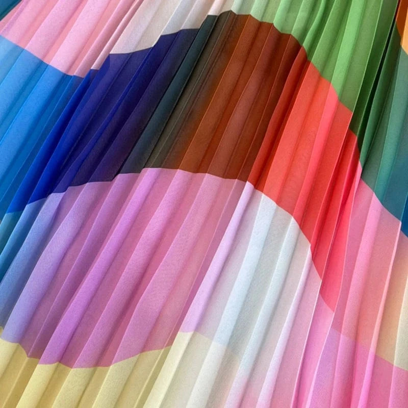 Colorful Printing Spaghetti Strap Long Pleated Dress Women Backless Romance Summer Chiffon Beach Boho Maxi Dresses for Ladies