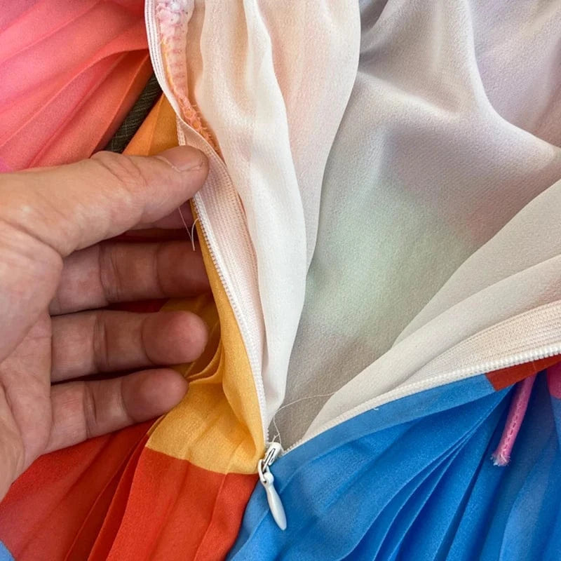 Colorful Printing Spaghetti Strap Long Pleated Dress Women Backless Romance Summer Chiffon Beach Boho Maxi Dresses for Ladies