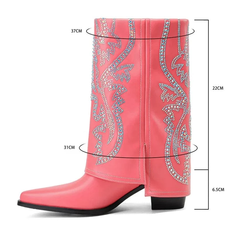 Colorful Rhinestone Pointed Toe Women's Pants Short Boots High Wedge Heels Overlay Cowboy Ankle Booties Western Style Shoes