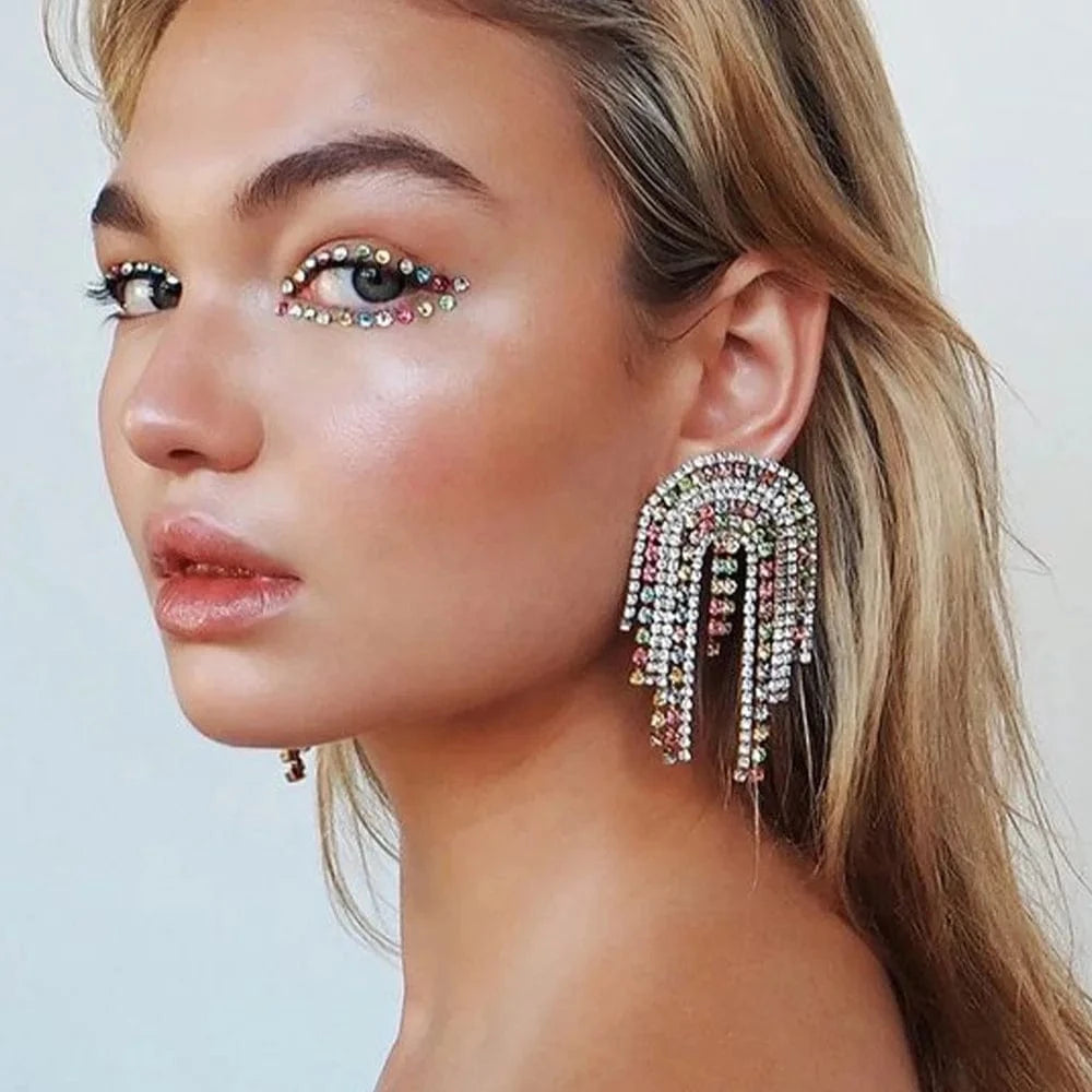 Colorful Tassel Earrings Statement for Women Wholesale Fashion Jewelry Rhinestone Earrings