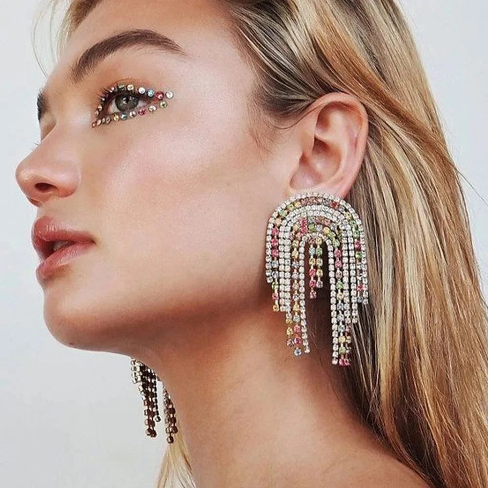 Colorful Tassel Earrings Statement for Women Wholesale Fashion Jewelry Rhinestone Earrings