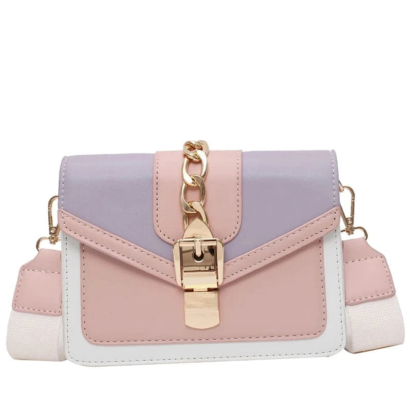 Contrast Color Fashion Chain Crossbody Bags PU Leather Ladies Handbags Luxury Small Women Hand Bags 2023
