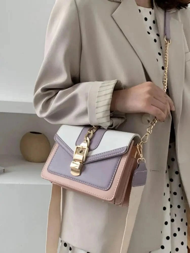 Contrast Color Fashion Chain Crossbody Bags PU Leather Ladies Handbags Luxury Small Women Hand Bags 2023