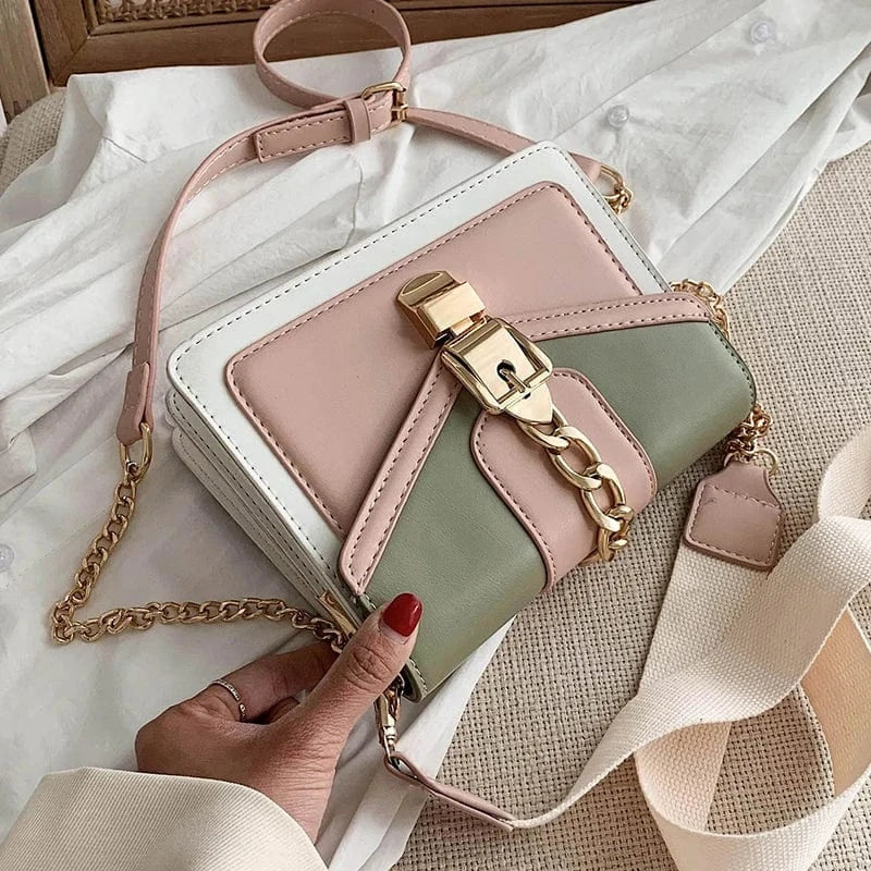 Contrast Color Fashion Chain Crossbody Bags PU Leather Ladies Handbags Luxury Small Women Hand Bags 2023