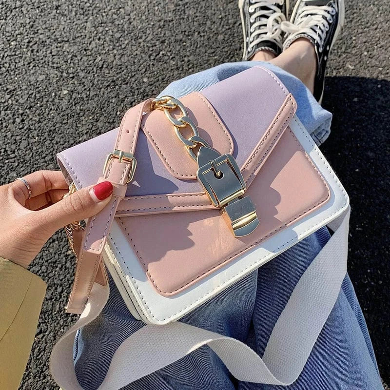 Contrast Color Fashion Chain Crossbody Bags PU Leather Ladies Handbags Luxury Small Women Hand Bags 2023