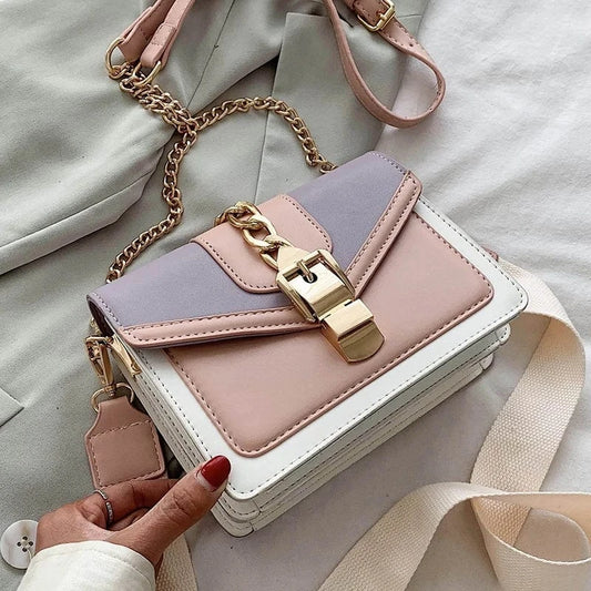 Contrast Color Fashion Chain Crossbody Bags PU Leather Ladies Handbags Luxury Small Women Hand Bags 2023