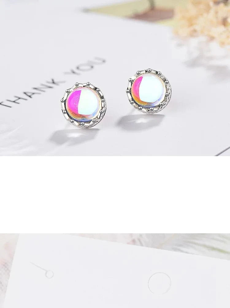 Copper White gold plated Refined Chic Dainty Moonlight Stone Crown Ear Nails Korean Earpiece Female Temperament Ear Ornaments Stud Earrings