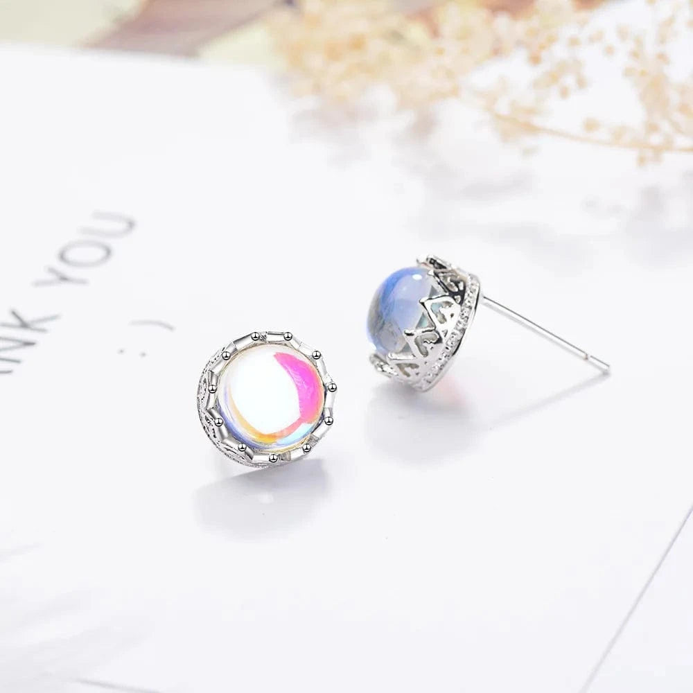 Copper White gold plated Refined Chic Dainty Moonlight Stone Crown Ear Nails Korean Earpiece Female Temperament Ear Ornaments Stud Earrings