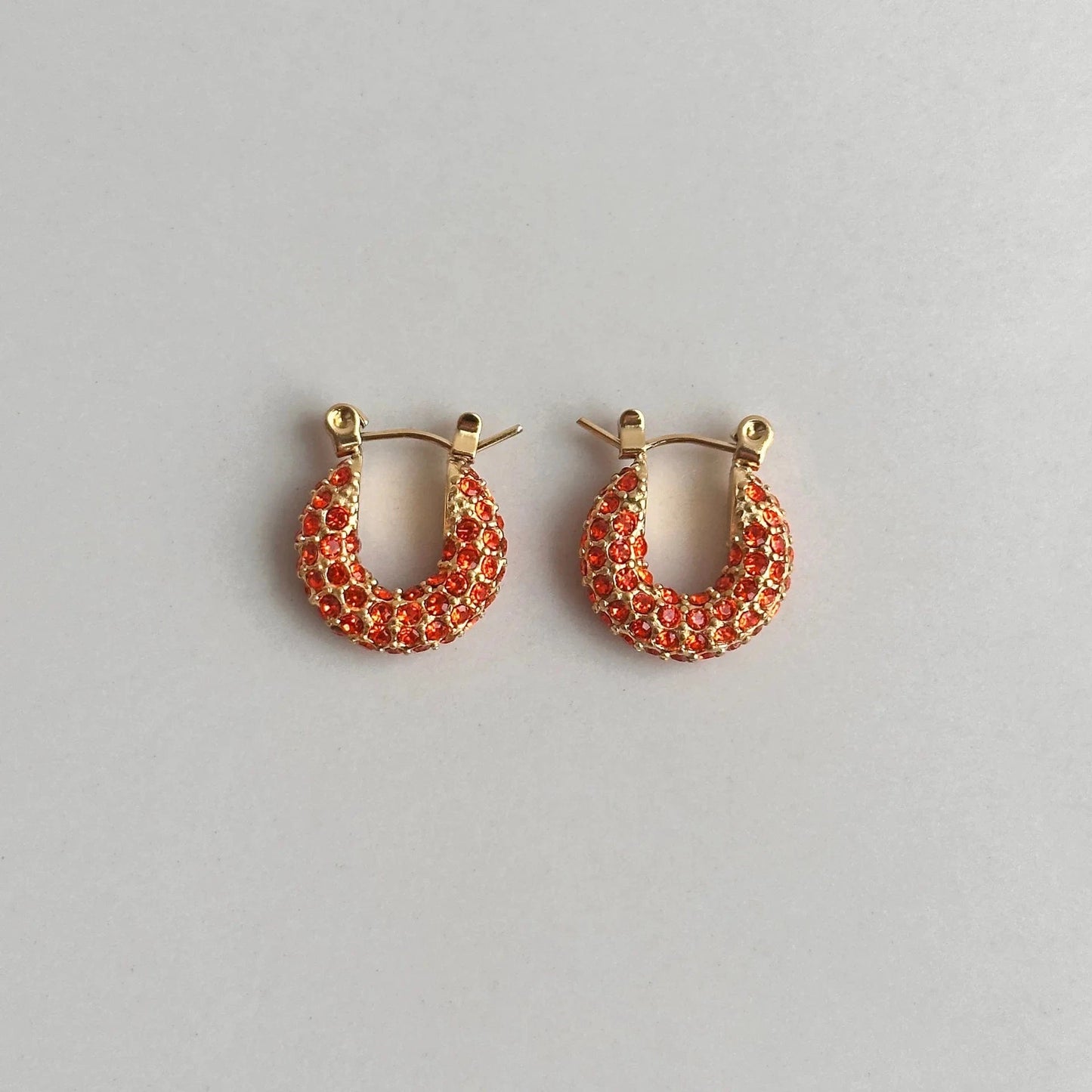 Coral Cubic Zircon Chunky Colorful Full Diamond Inlaid Shiny Stone Stainless Steel Hoop Huggie Earrings Jewelry Women