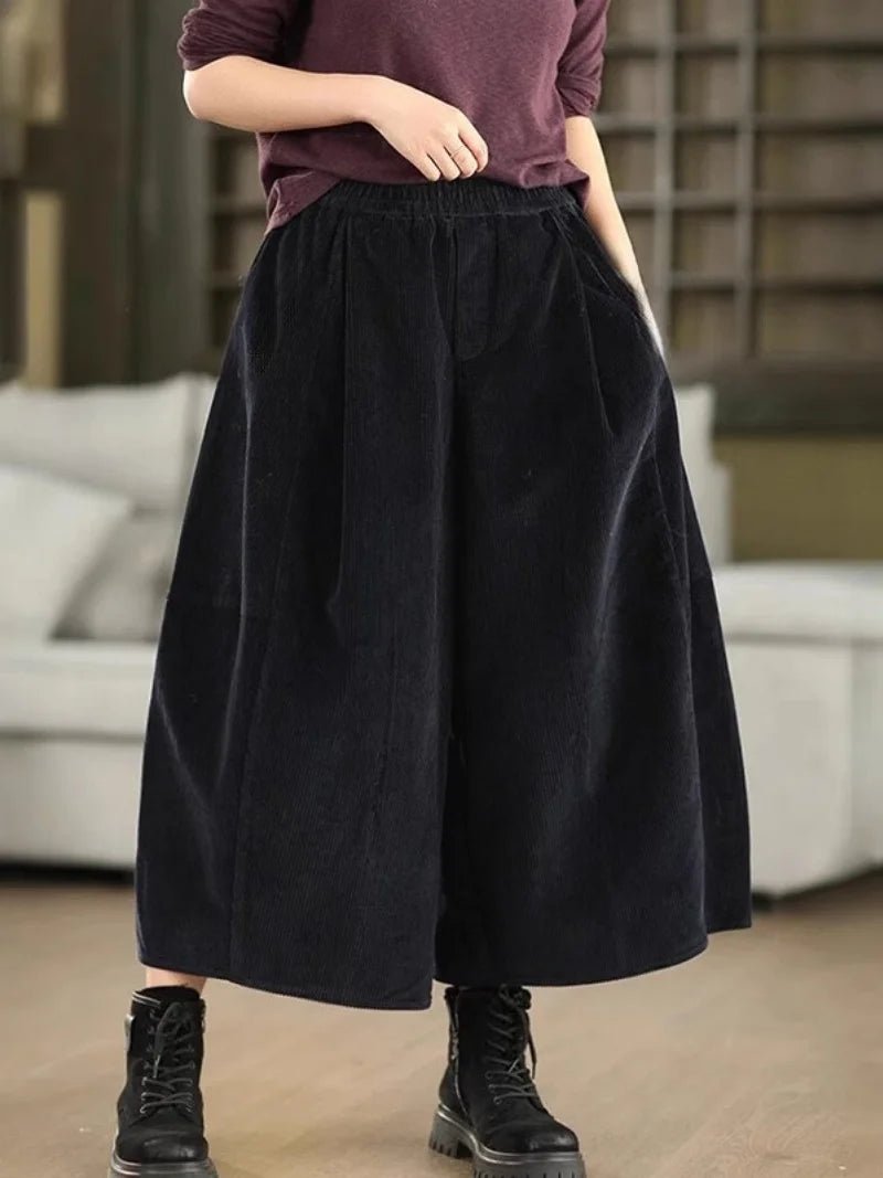 Corduroy Wide Leg Pants + Elastic Waist + Retro Style - SN Wigs & More