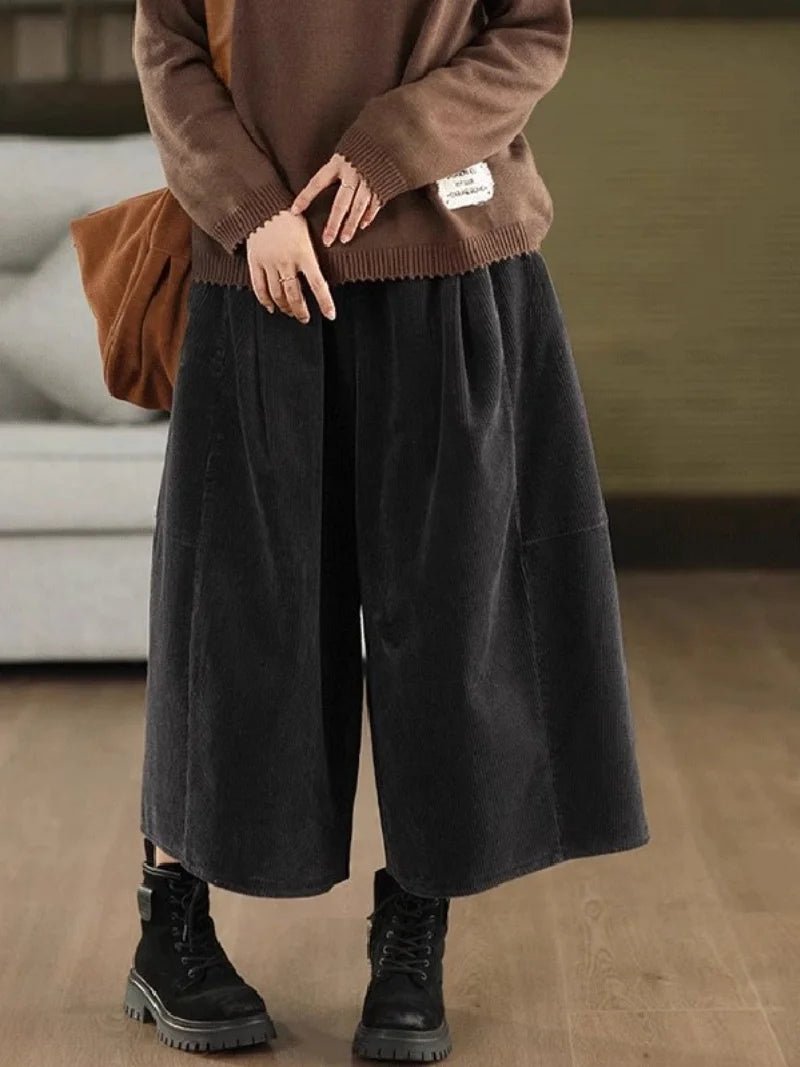 Corduroy Wide Leg Pants + Elastic Waist + Retro Style - SN Wigs & More