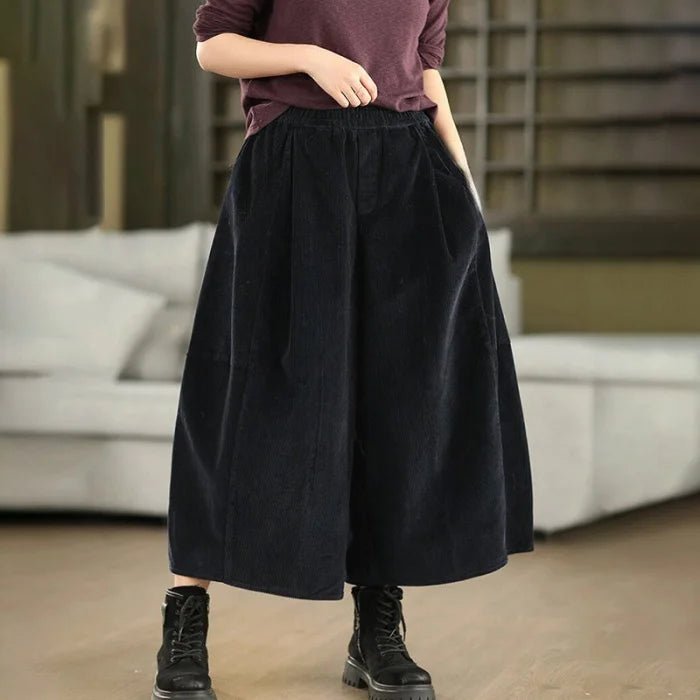 Corduroy Wide Leg Pants + Elastic Waist + Retro Style - SN Wigs & More