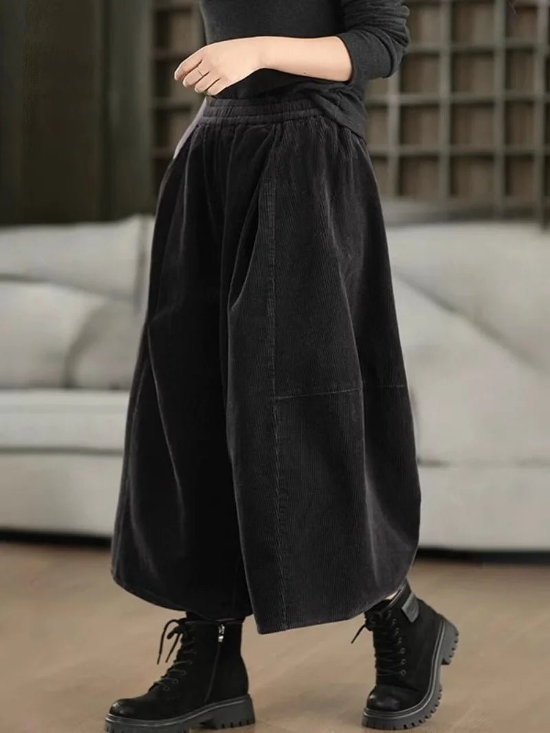 Corduroy Wide Leg Pants + Elastic Waist + Retro Style - SN Wigs & More
