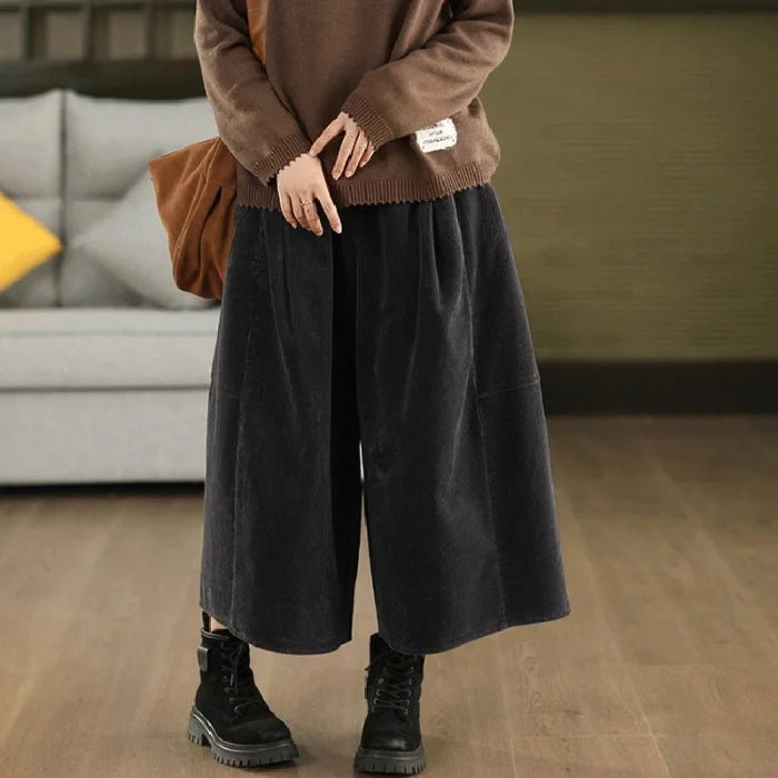 Corduroy Wide Leg Pants + Elastic Waist + Retro Style - SN Wigs & More