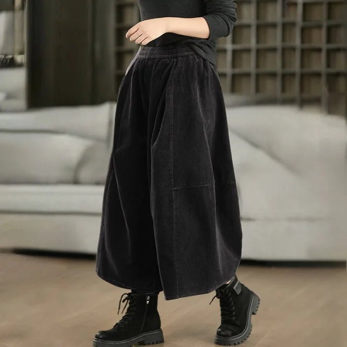 Corduroy Wide Leg Pants + Elastic Waist + Retro Style - SN Wigs & More