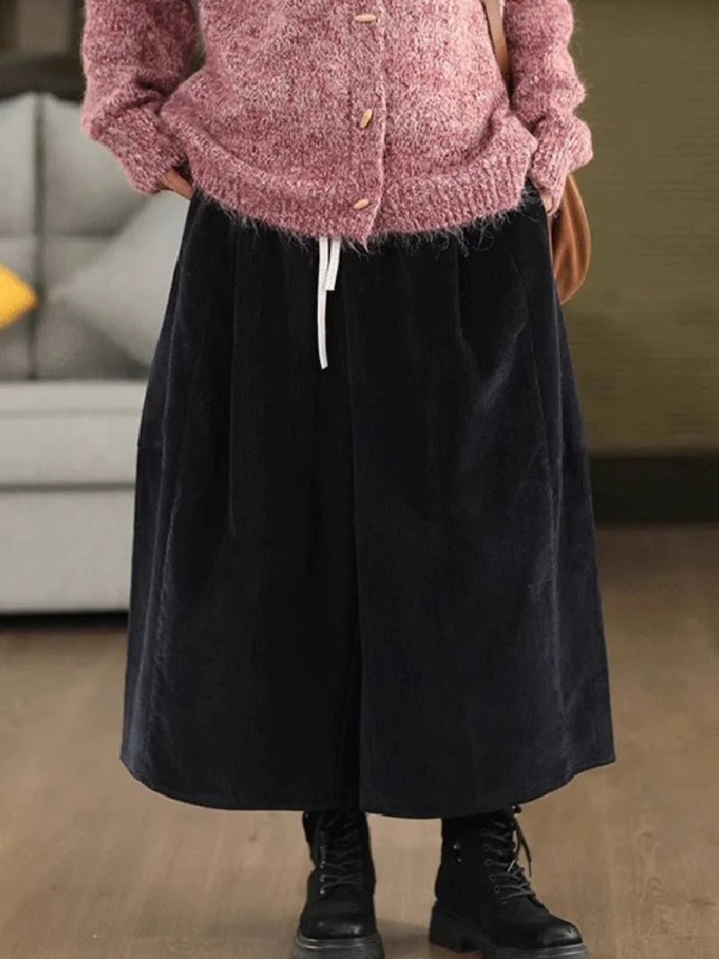 Corduroy Wide Leg Pants + Elastic Waist + Retro Style - SN Wigs & More