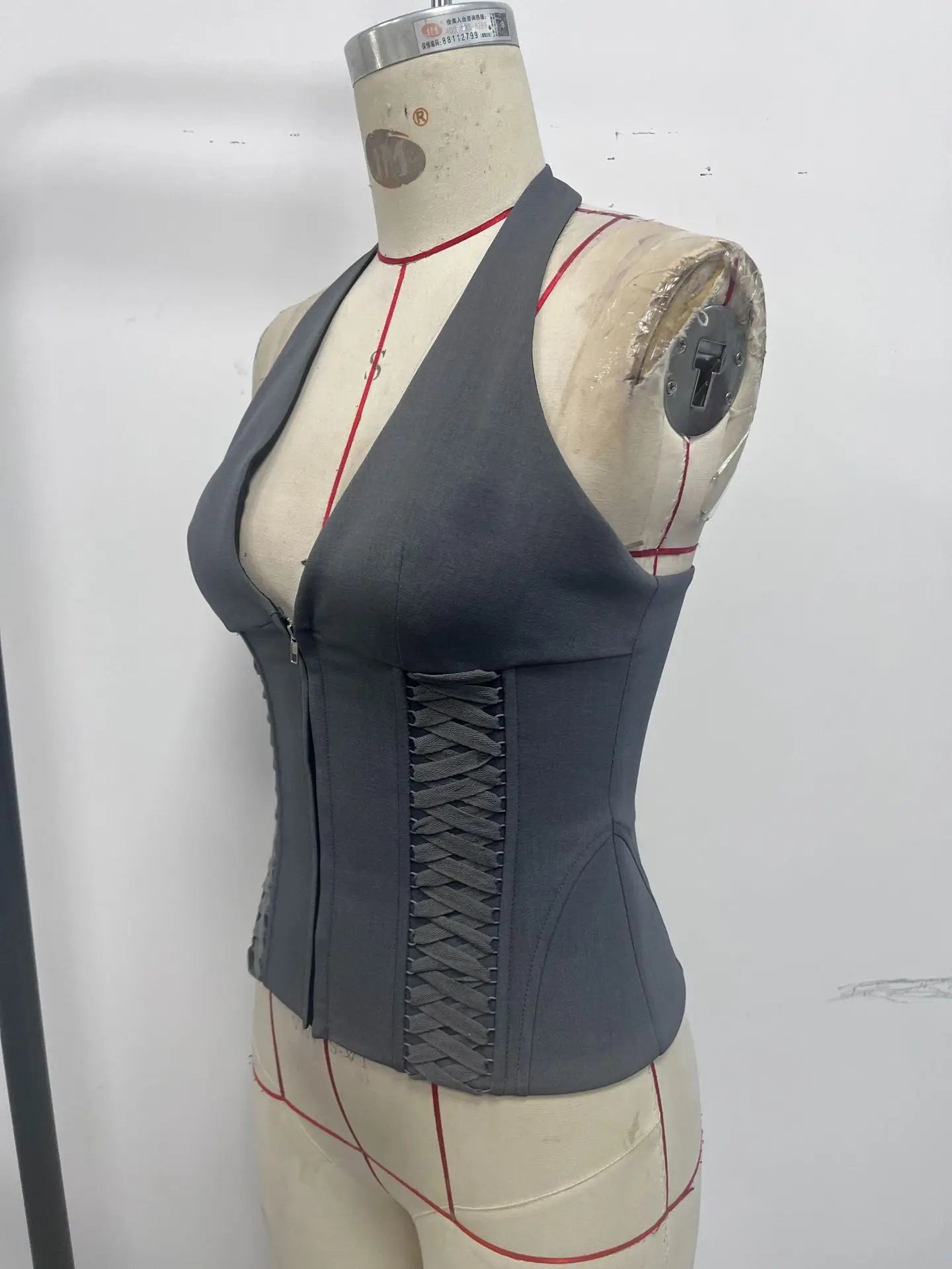 Corset Top With Hollow Out Zipper Y2K Halter Style - SN Wigs & More
