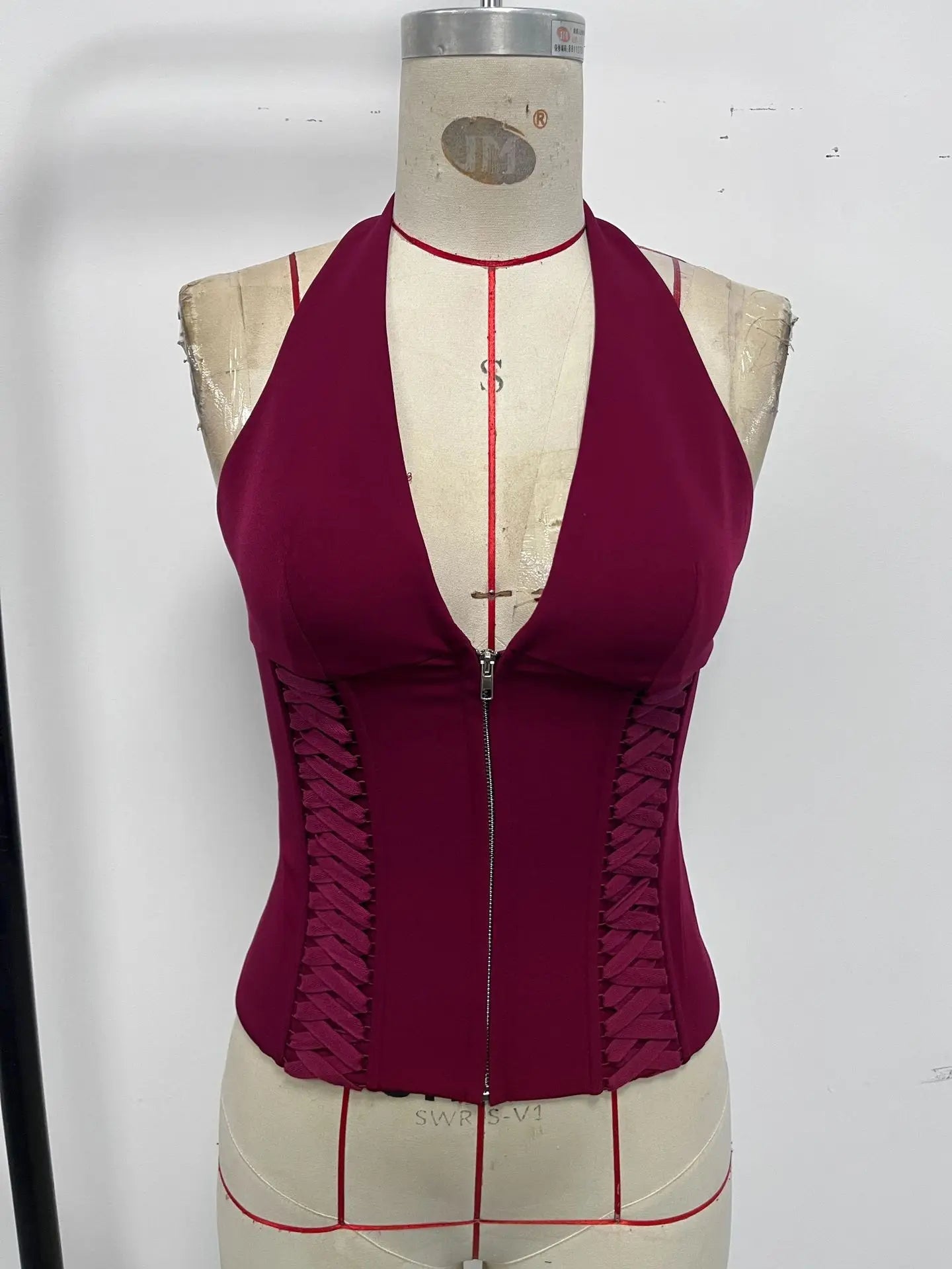 Corset Top With Hollow Out Zipper Y2K Halter Style - SN Wigs & More
