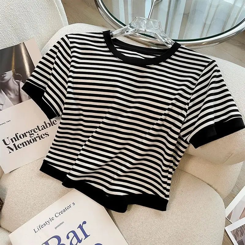 Cotton Striped Women's Clothing New 2025 Fashion Striped Chubby Sister Western - style Wide Leg Pants Set Two - piece Set Pant Sets - SN Wigs & More