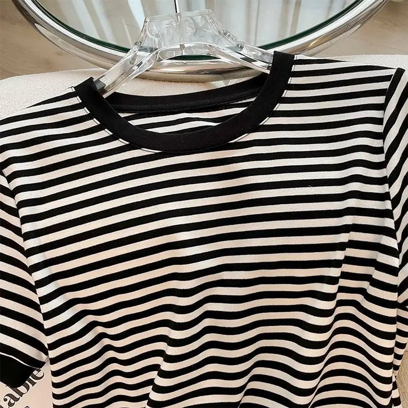 Cotton Striped Women's Clothing New 2025 Fashion Striped Chubby Sister Western - style Wide Leg Pants Set Two - piece Set Pant Sets - SN Wigs & More