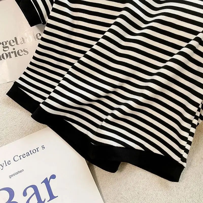 Cotton Striped Women's Clothing New 2025 Fashion Striped Chubby Sister Western - style Wide Leg Pants Set Two - piece Set Pant Sets - SN Wigs & More
