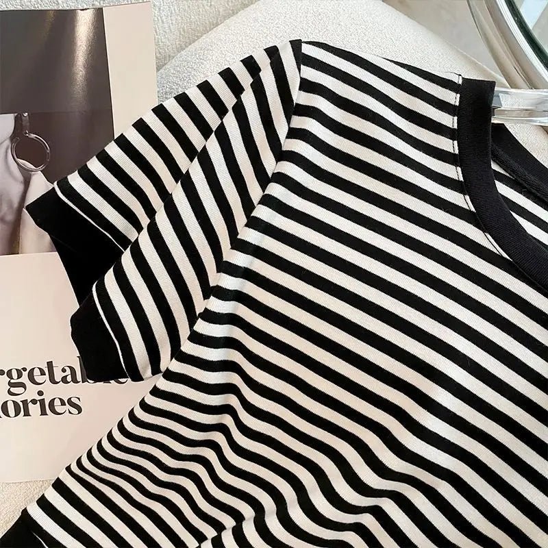 Cotton Striped Women's Clothing New 2025 Fashion Striped Chubby Sister Western - style Wide Leg Pants Set Two - piece Set Pant Sets - SN Wigs & More