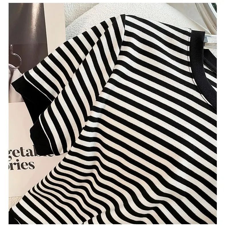 Cotton Striped Women's Clothing New 2025 Fashion Striped Chubby Sister Western - style Wide Leg Pants Set Two - piece Set Pant Sets - SN Wigs & More