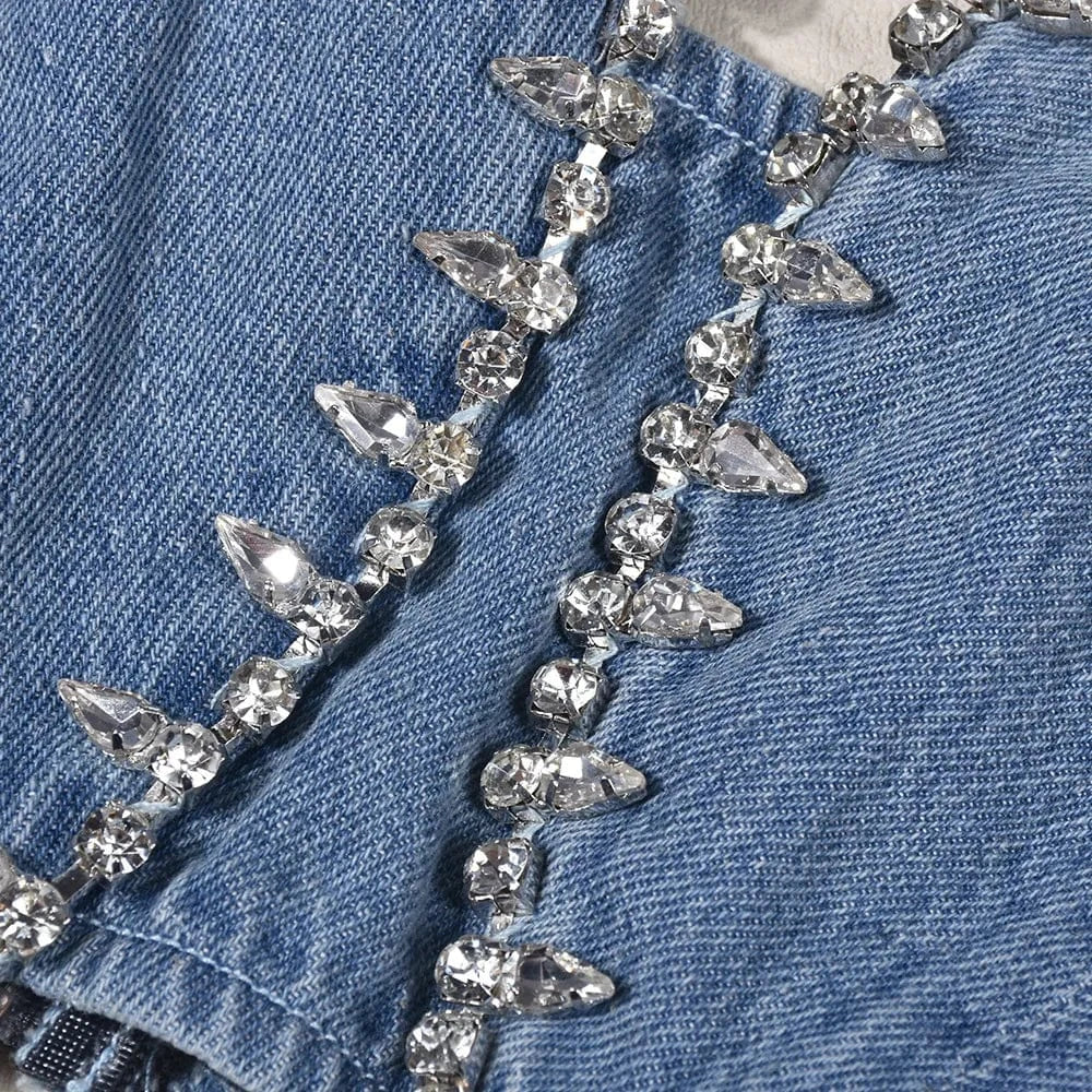 Cotton Top Jeans Sexy Halter Denim Women's Tube Tops with Drilling Chain 2023 Summer Ladies Corset Crop Top