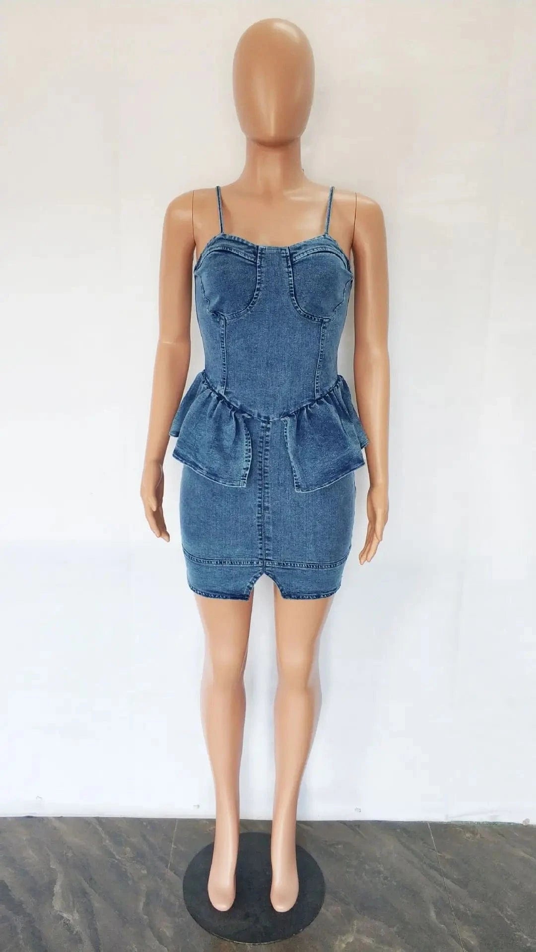 Cotton Women Jeans Dress Ladies Solid Summer Sexy Halter Jeans Dress with Zipper Mini Casual Dress for Mujer