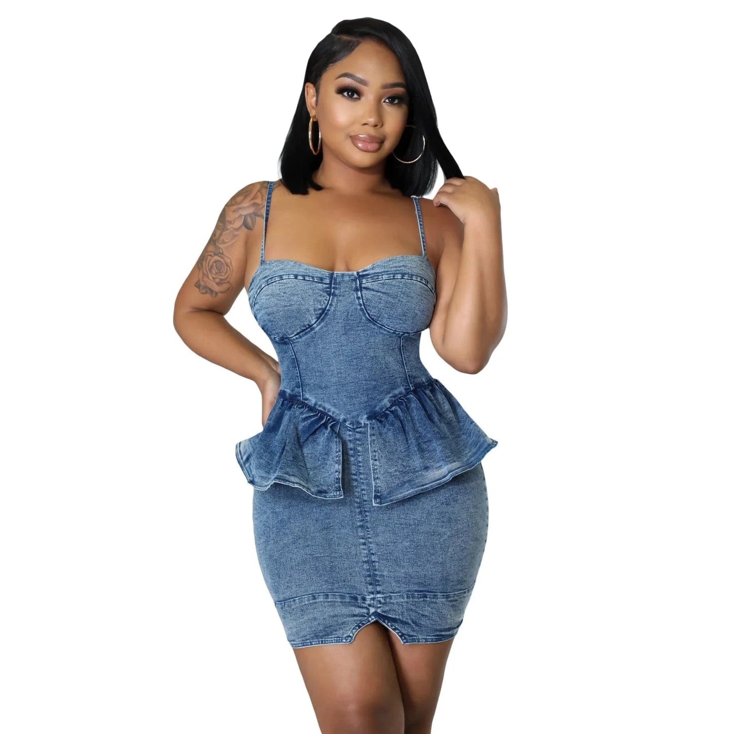 Cotton Women Jeans Dress Ladies Solid Summer Sexy Halter Jeans Dress with Zipper Mini Casual Dress for Mujer