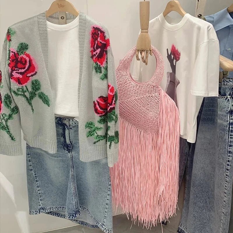 Creative Love Woven Underarm Bag Bohemian Tassel Fashion Design Large Capacity Handheld Beach Bag Hand - woven Tassel Women's Bag - SN Wigs & More