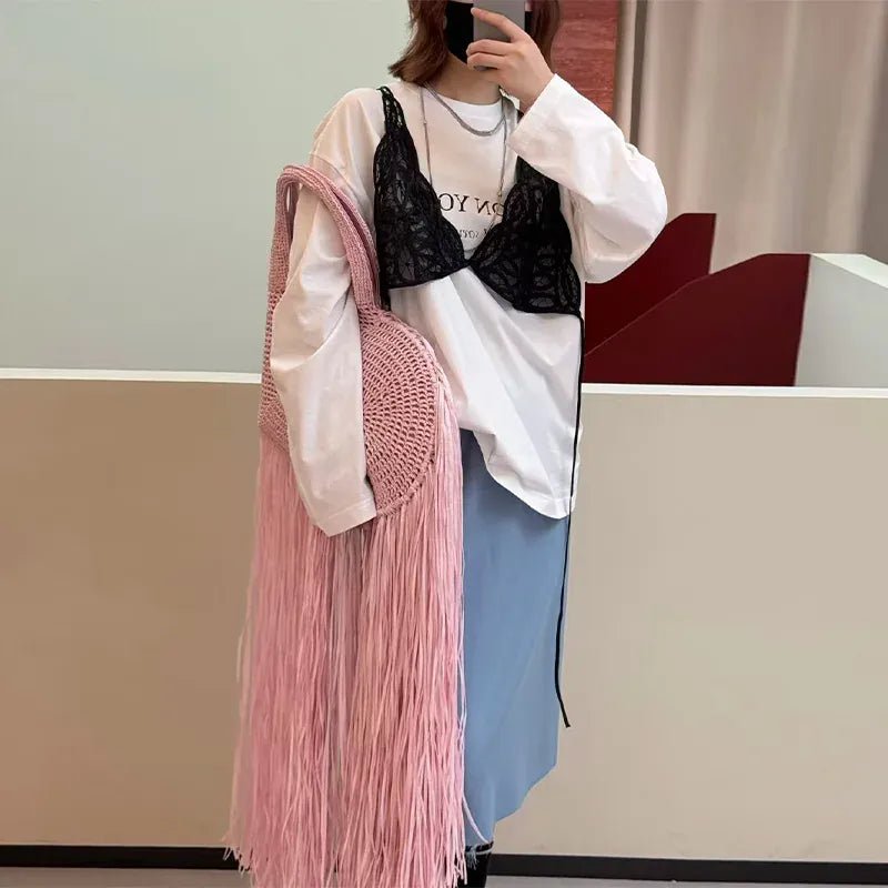 Creative Love Woven Underarm Bag Bohemian Tassel Fashion Design Large Capacity Handheld Beach Bag Hand - woven Tassel Women's Bag - SN Wigs & More