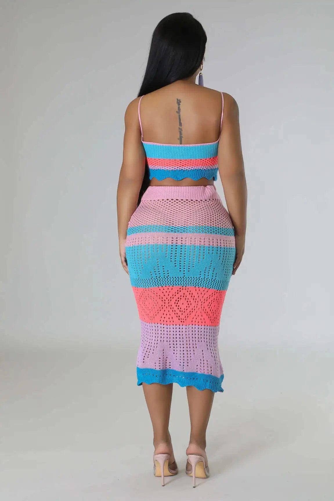 Crochet 2 Piece Skirt Top Set Matching Skirt with Crop Top Summer Dress Boho Clothing Bohemian 2 Piece Boho Skirt Set