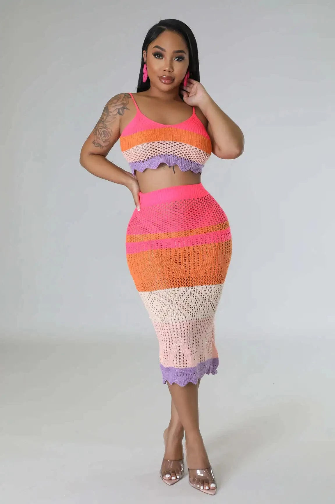 Crochet 2 Piece Skirt Top Set Matching Skirt with Crop Top Summer Dress Boho Clothing Bohemian 2 Piece Boho Skirt Set