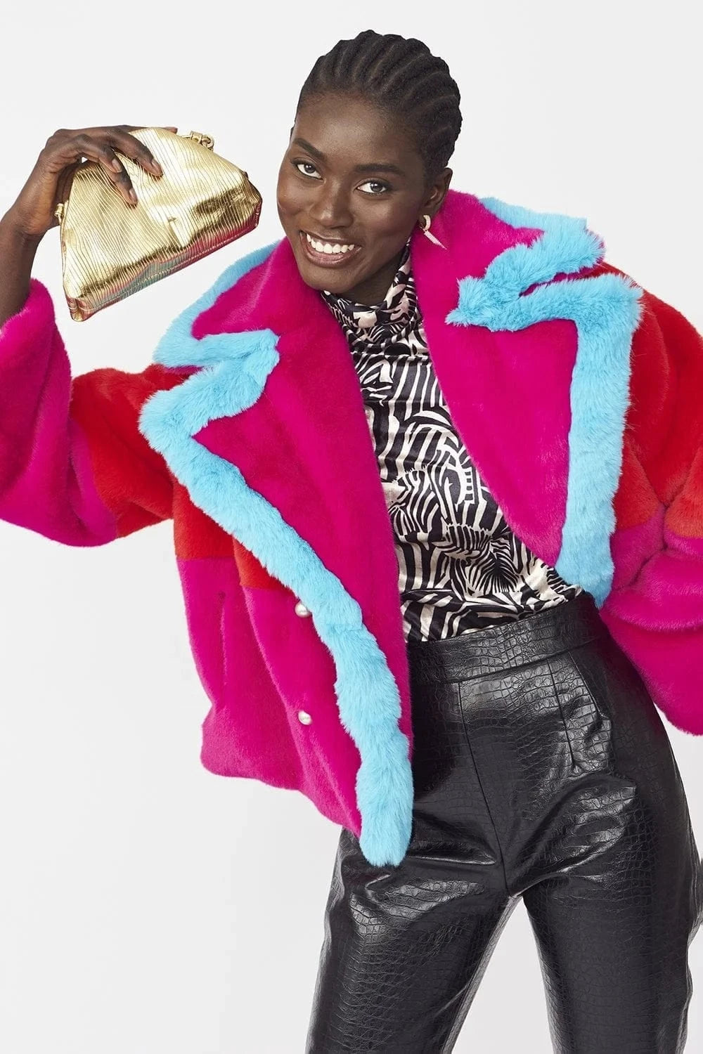 Crop Patchwork  Faux Fur  Coat  Red Rose Red Blue Fur Fake  Plus Size for Women Oversize  Rabbit Fur Jacket