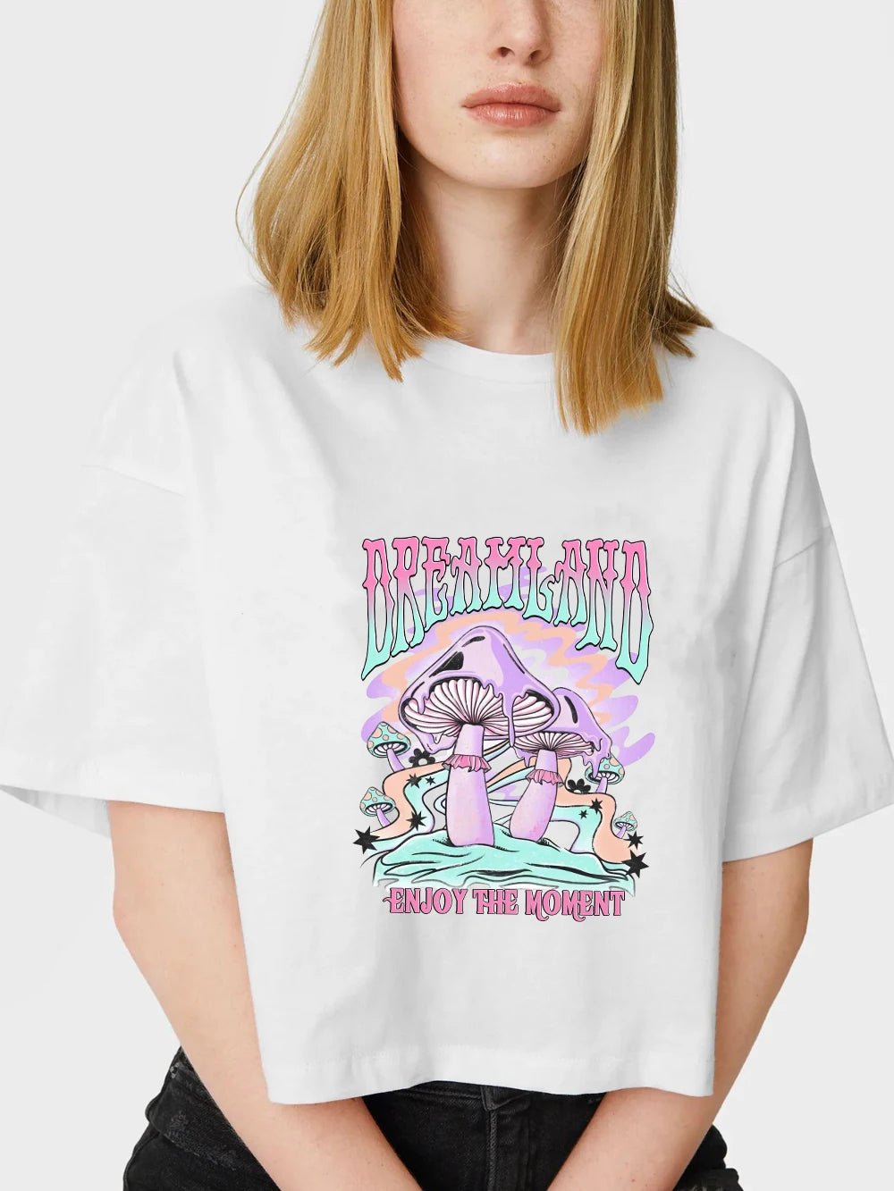 Crop T Shirt + Cotton Lightweight Mushroom Print + Loose Relaxed Summer Style For Women - SN Wigs & More