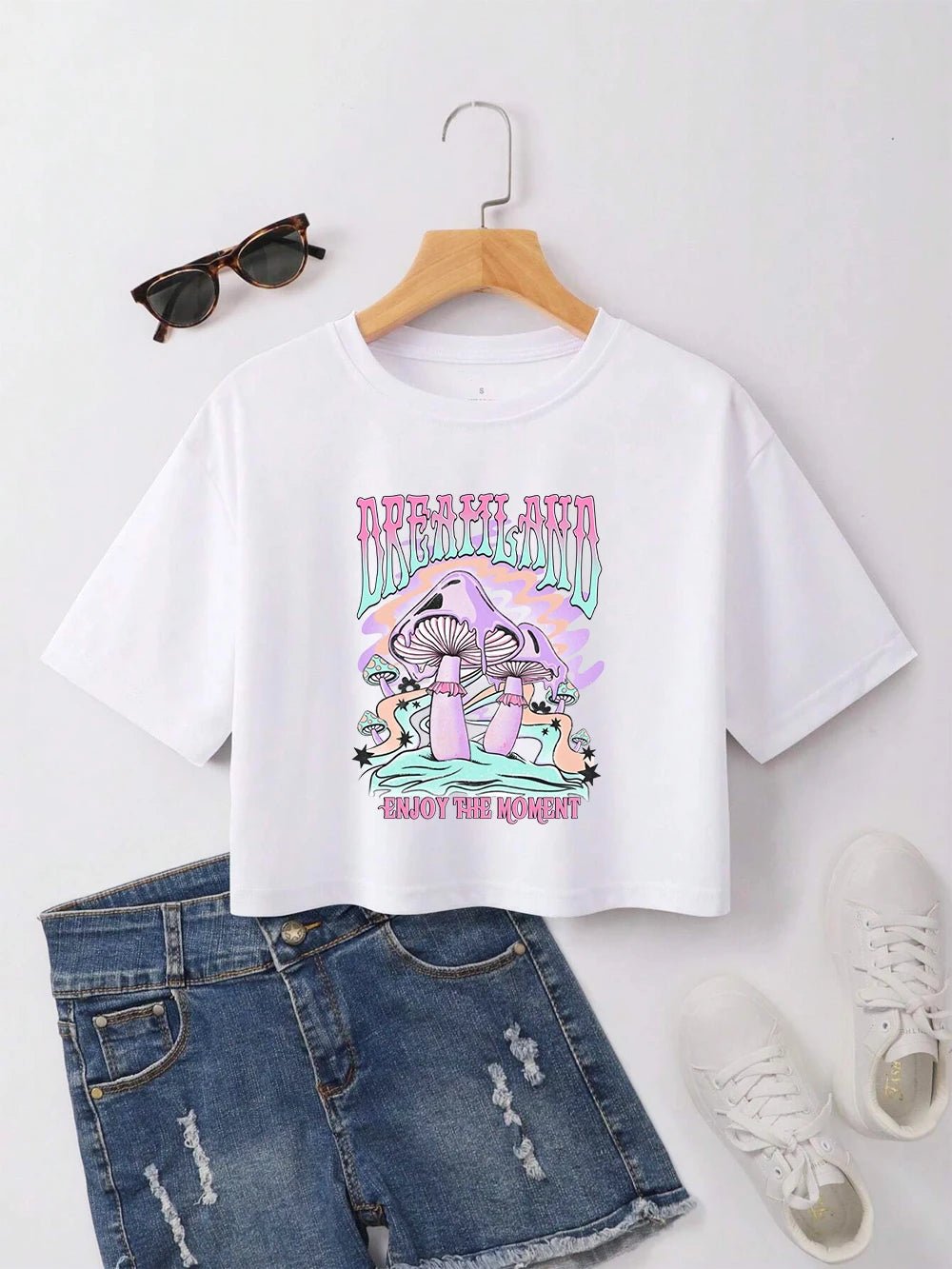 Crop T Shirt + Cotton Lightweight Mushroom Print + Loose Relaxed Summer Style For Women - SN Wigs & More