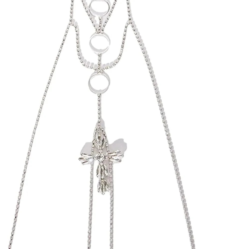Cross Pendant Rhinestone Chest Chain Harness Sexy Crystal Body Chain Jewelry for Women Bikini Body Accessories