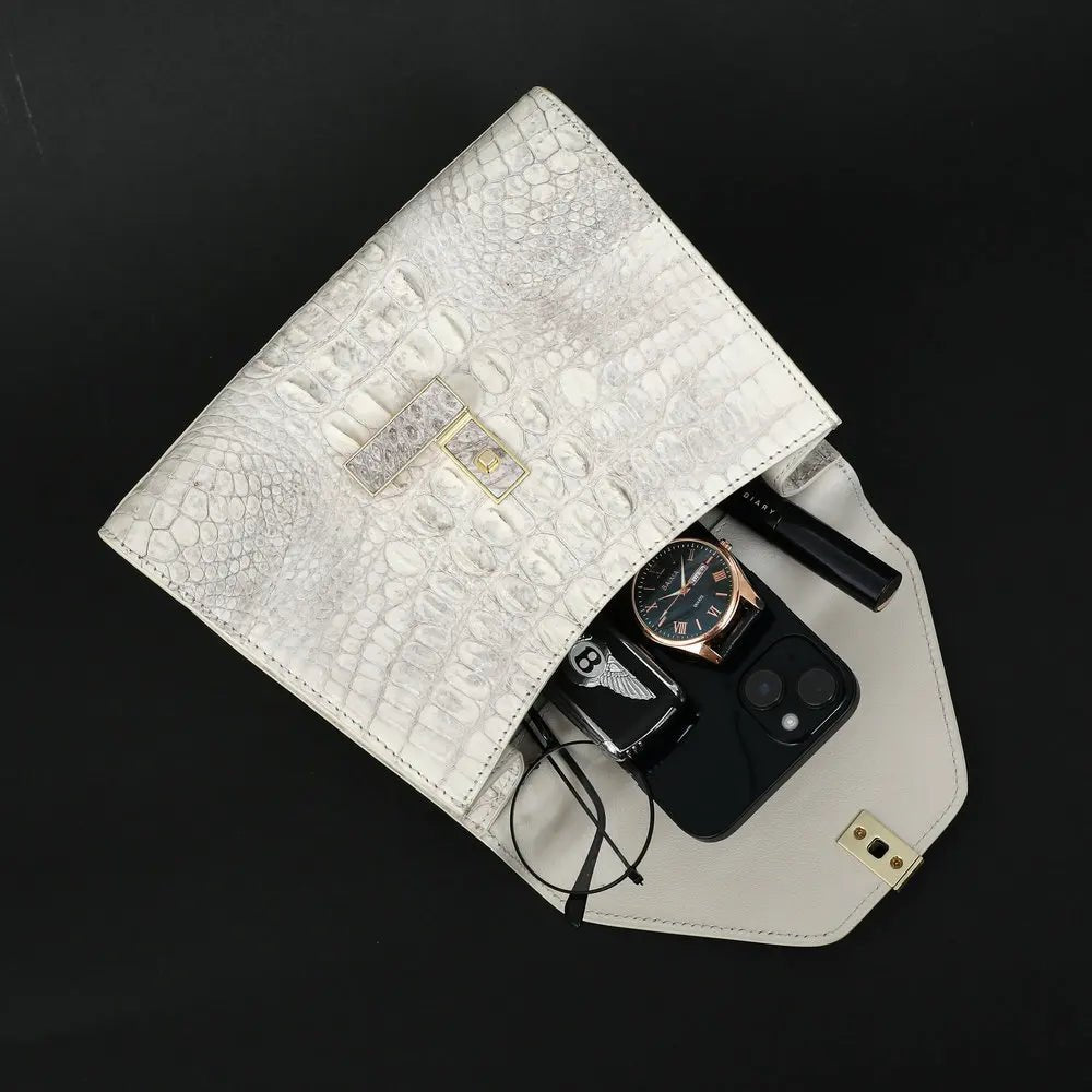Crossbody Bag Genuine Crocodile Leather Texture Elegant Everyday Timeless Classic Style - SN Wigs & More