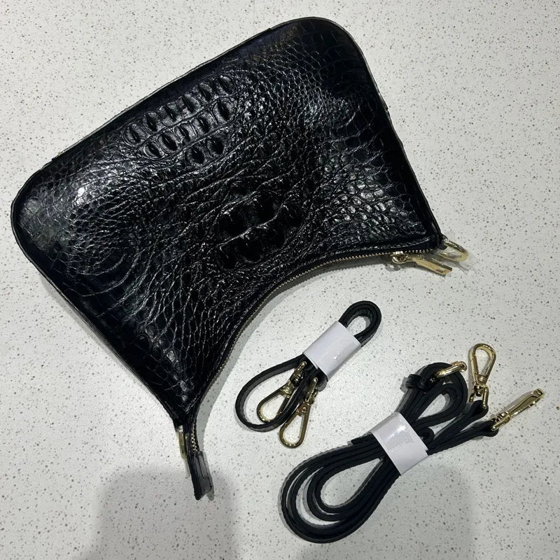 Crossbody Bag With Crocodile Leather Texture For Casual Everyday Chic And Versatile - SN Wigs & More