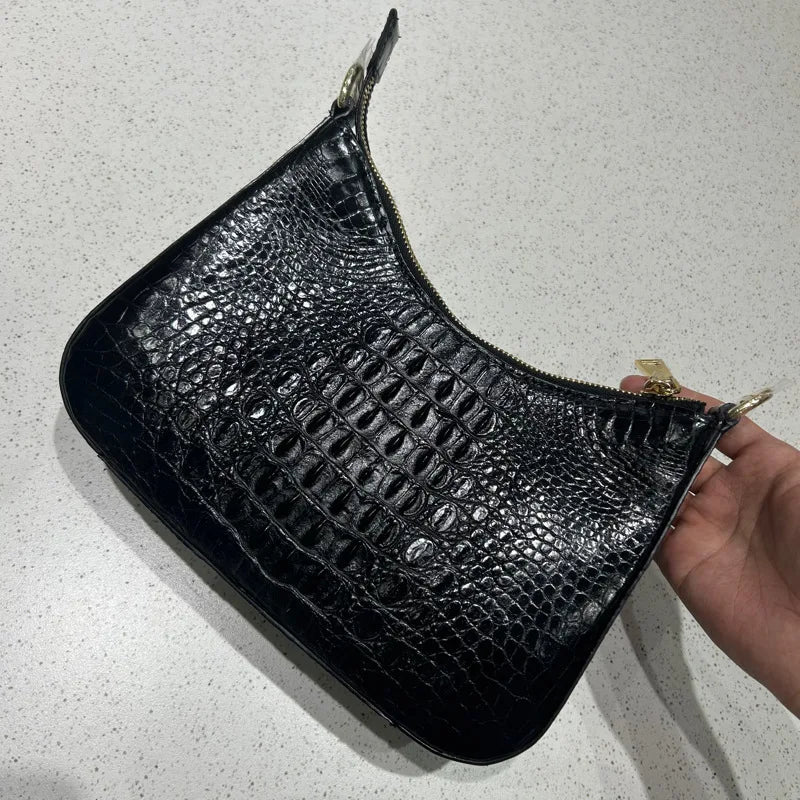 Crossbody Bag With Crocodile Leather Texture For Casual Everyday Chic And Versatile - SN Wigs & More