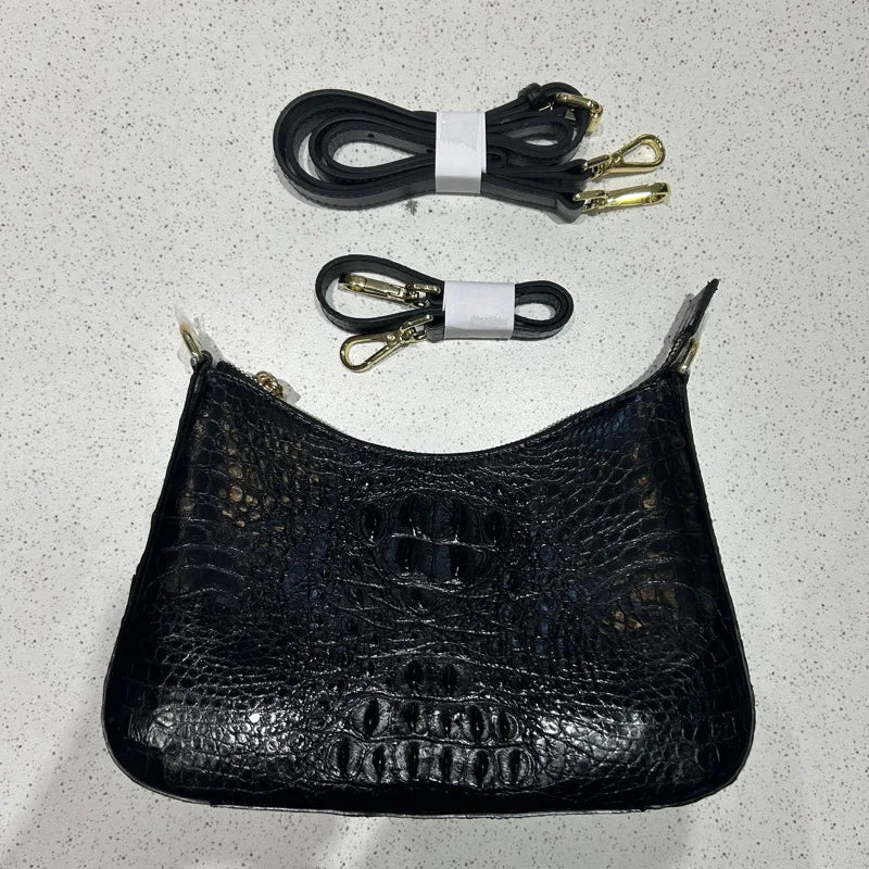 Crossbody Bag With Crocodile Leather Texture For Casual Everyday Chic And Versatile - SN Wigs & More
