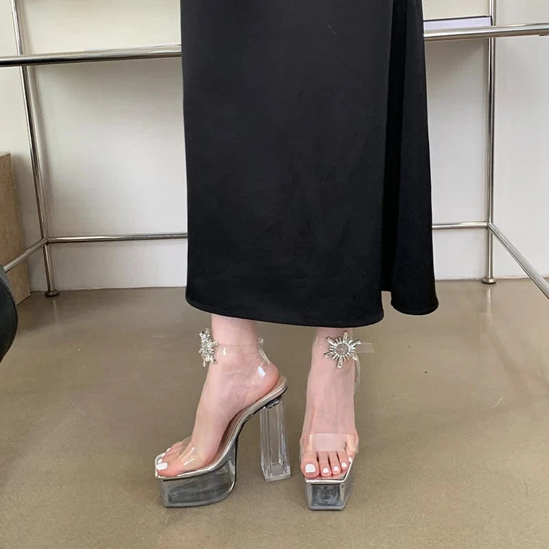 Crystal buckle jewelry 2024 crystal shoes crystal heel table Waterproof high women's shoes all-match women's sandals