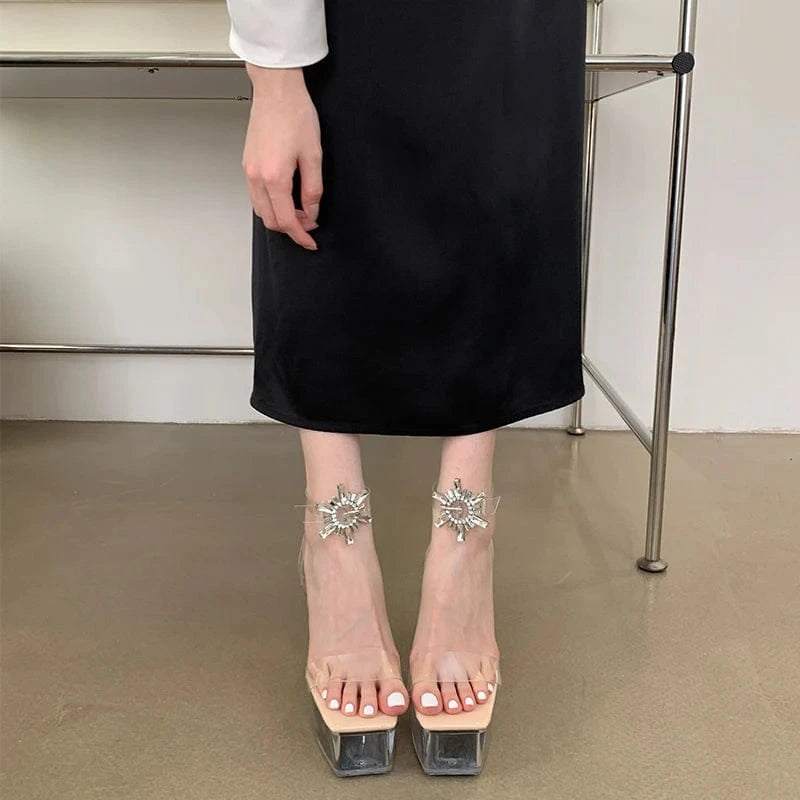 Crystal buckle jewelry 2024 crystal shoes crystal heel table Waterproof high women's shoes all-match women's sandals