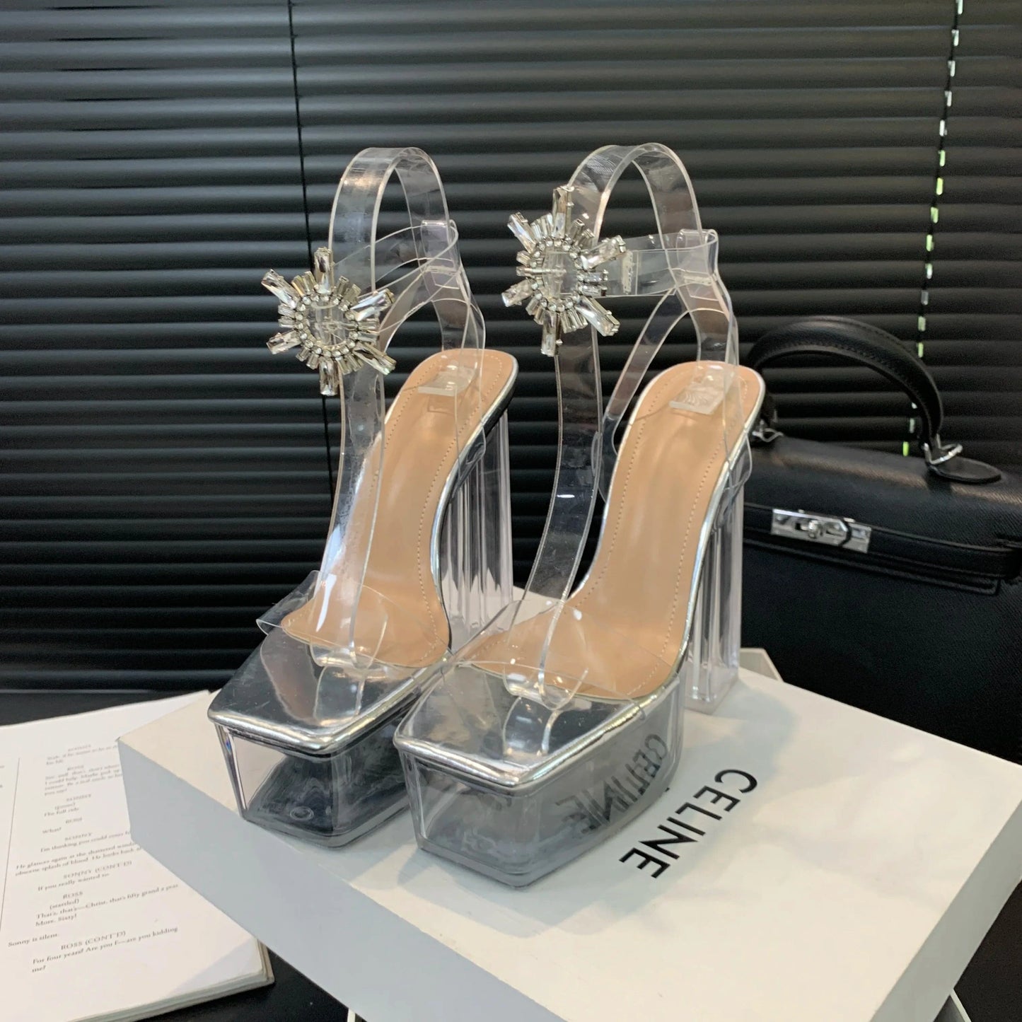 Crystal buckle jewelry 2024 crystal shoes crystal heel table Waterproof high women's shoes all-match women's sandals