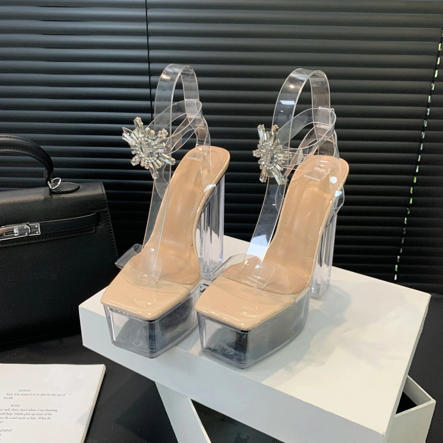 Crystal buckle jewelry 2024 crystal shoes crystal heel table Waterproof high women's shoes all-match women's sandals