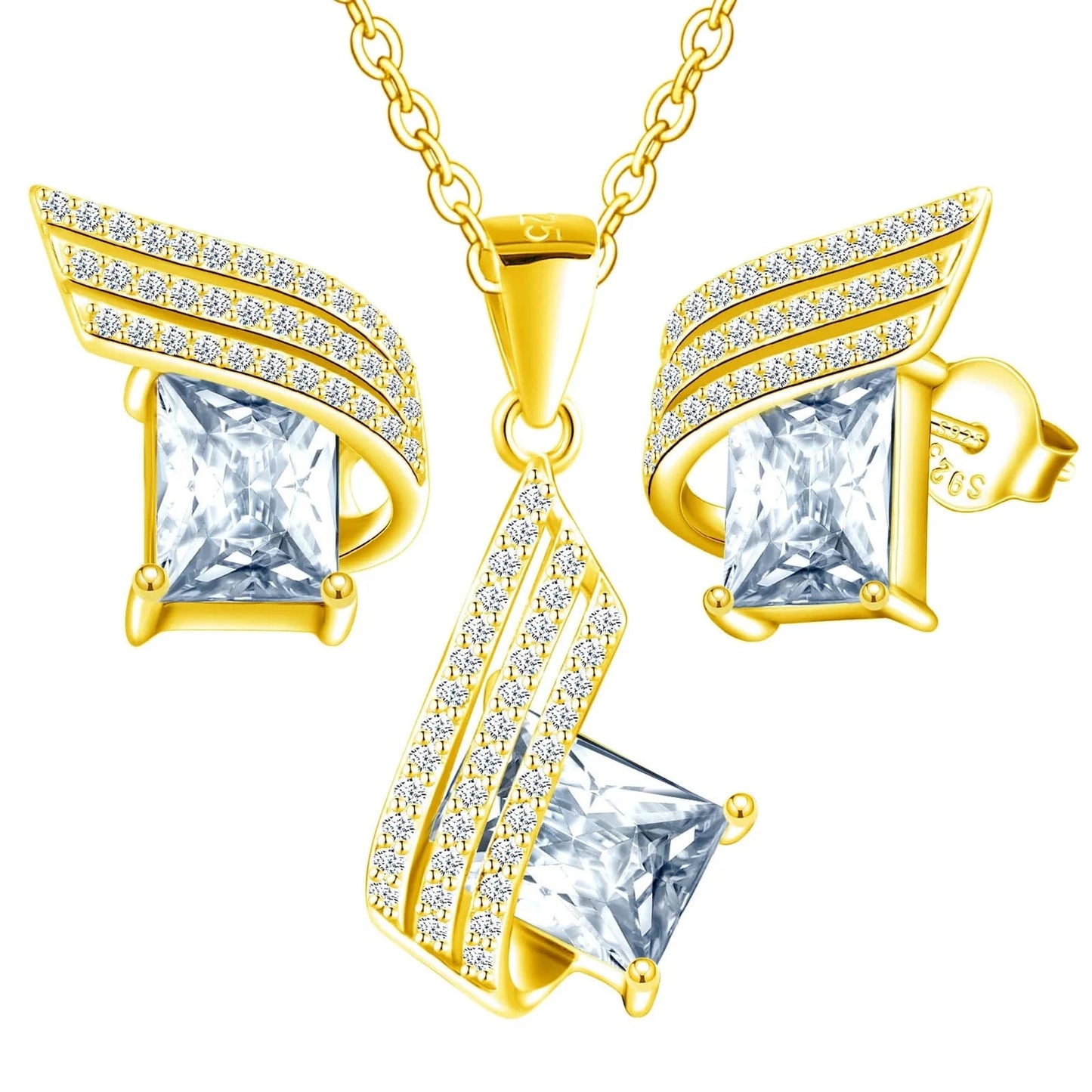 Crystal dropshipping 925 sterling silver jewelry set luxury design jewelry sets 18k gold plated