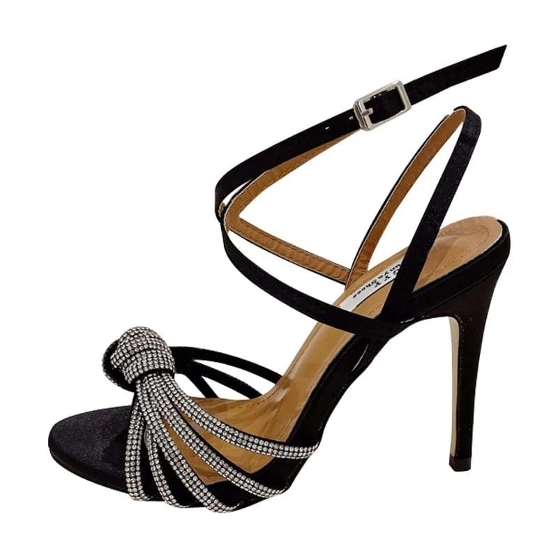 Crystal Knot Women Sandal Ankle Strap sandals Pointed Toe High Heels Shoes Fashion Lady Zapatillas Mujer